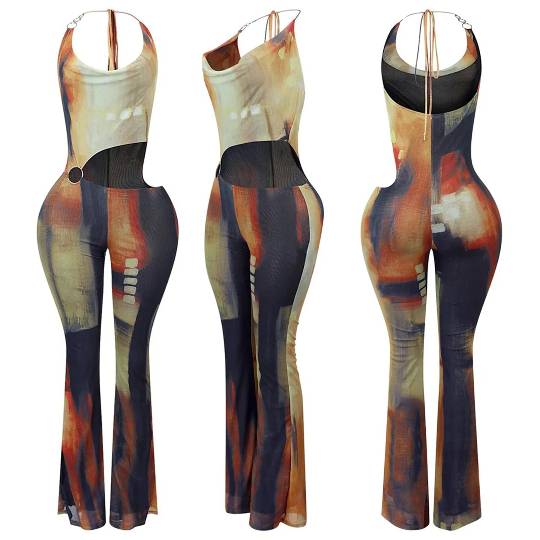 Sleeveless Pile Collar Halter Hollow Out Jumpsuits