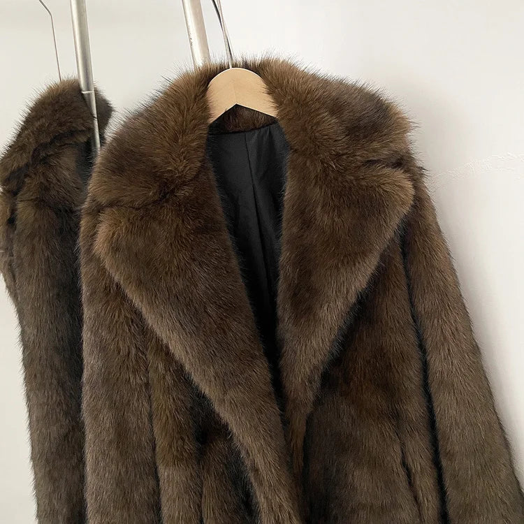 Faux Fur Long Sleeve Thick Warm Overcoat Fluffy Coat
