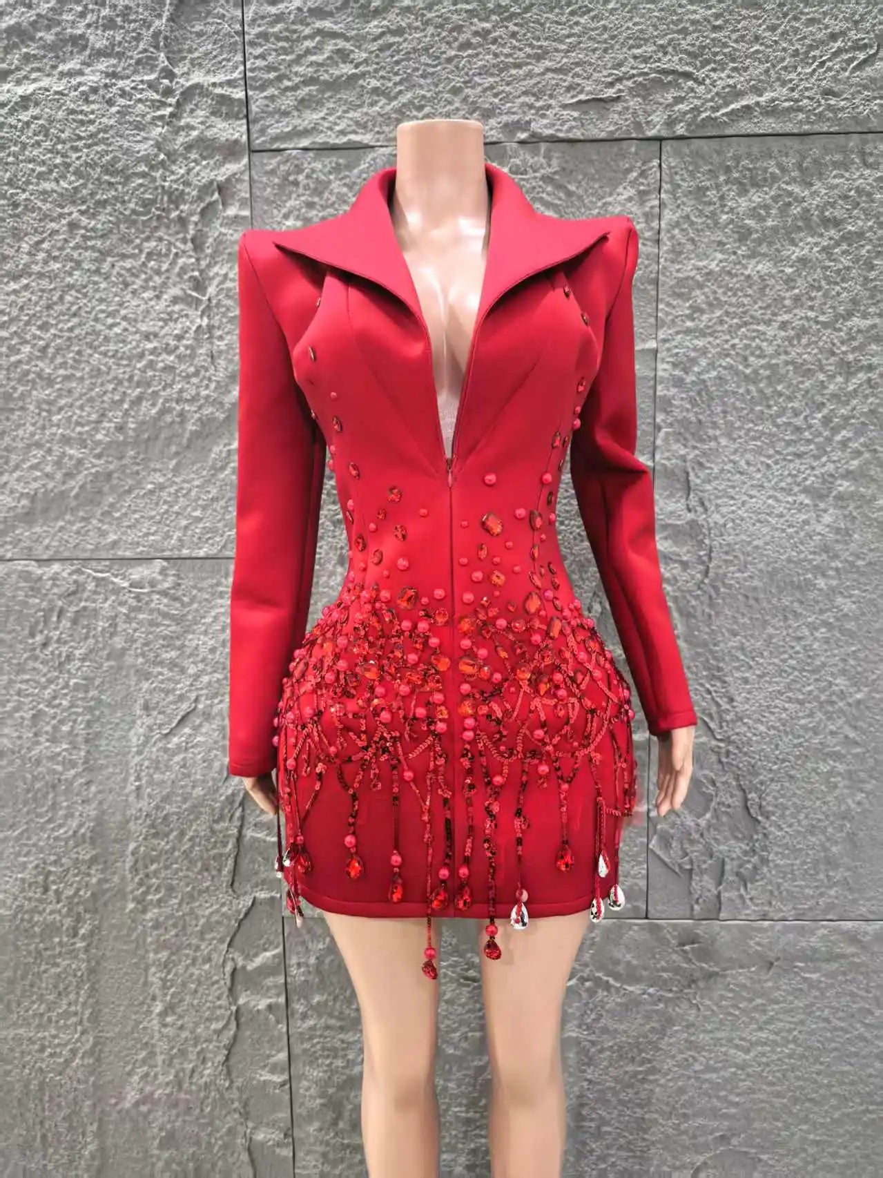 Long Sleeve Deep V-Neck Bodycon Blazer Dress