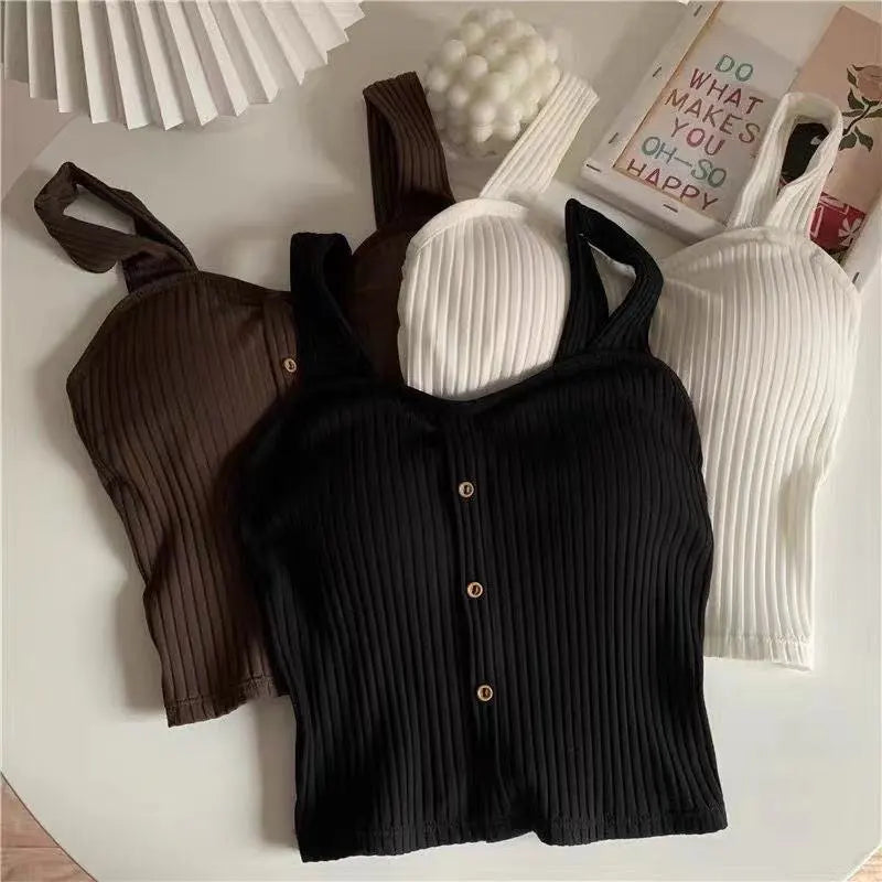 Cute Sleeveless Cropped Tank Top Corset Top Camisole Knit Slim Vest Bra Tops Y2k