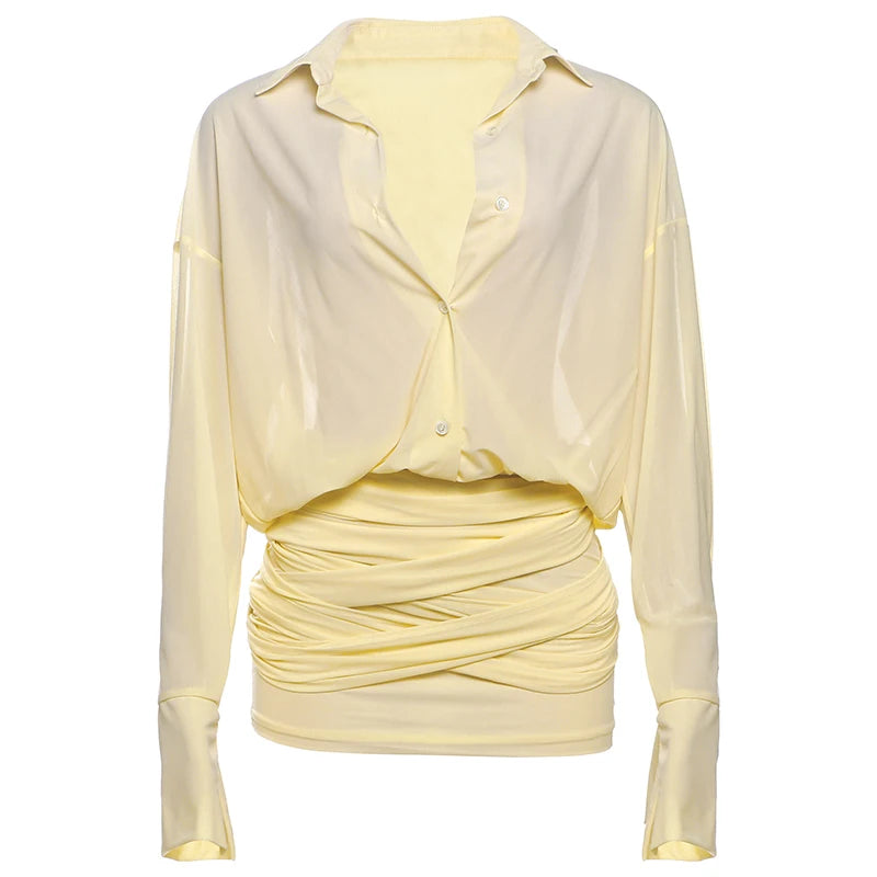 See Through Patchwork Single-Breasted Cross Bandage Tassel Bodycon Dress