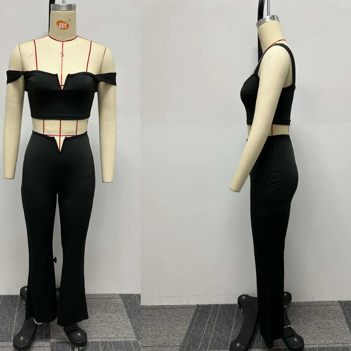Crop Top and Flare Pants Suit Baddie Two Piece Set