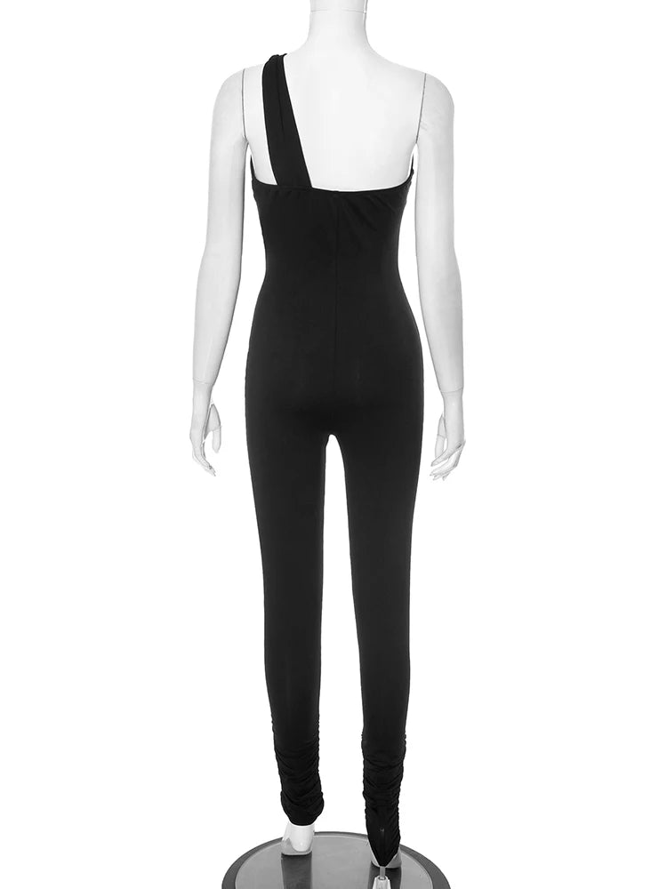 Hollow Out Irregular Single Shoulder Strap Sleeveless  Jumpsuits