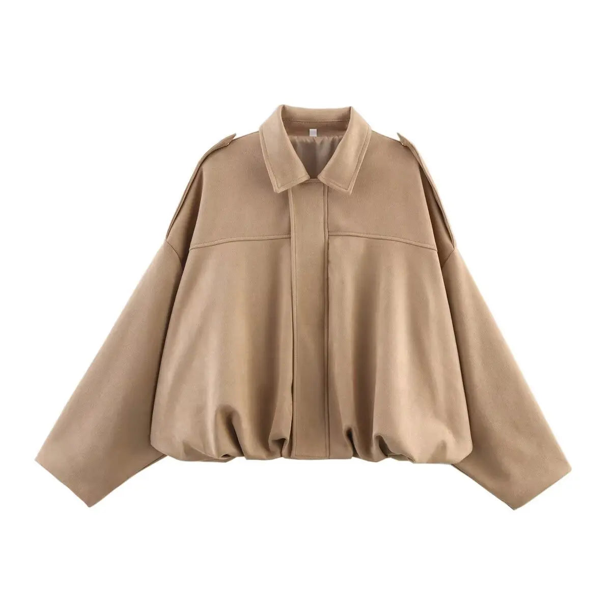 Lapel Suede Long Sleeve Zipper Loose Short Women Coat