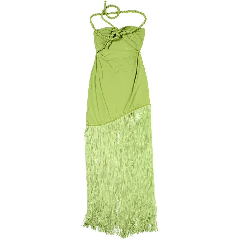 Strapless Tassel Off-shoulder Sleeveless Maxi Long Dress