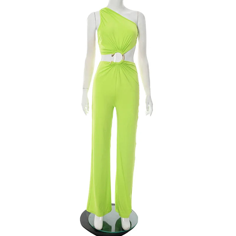 Oblique Shoulder Backless Straight Sleeveless Jumpsuits
