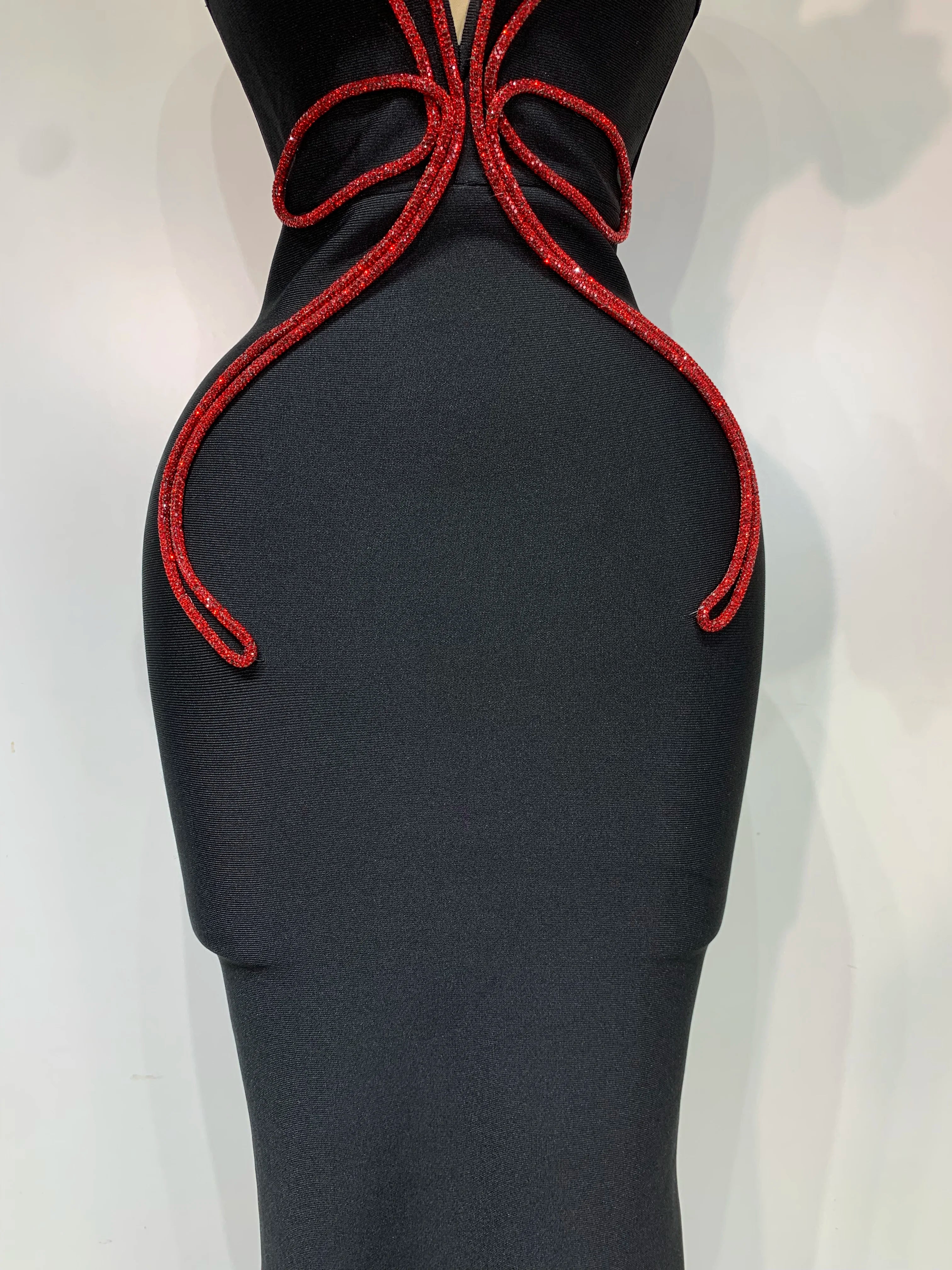 Strapless Flower Appliques Diamond Bodycon Bandage Mermaid Dress