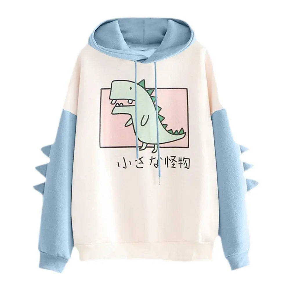 Dinosaur Oversized Cartoon Hoodie Sweatshirt Casual Print Korean Style Thicken Sweatshirt