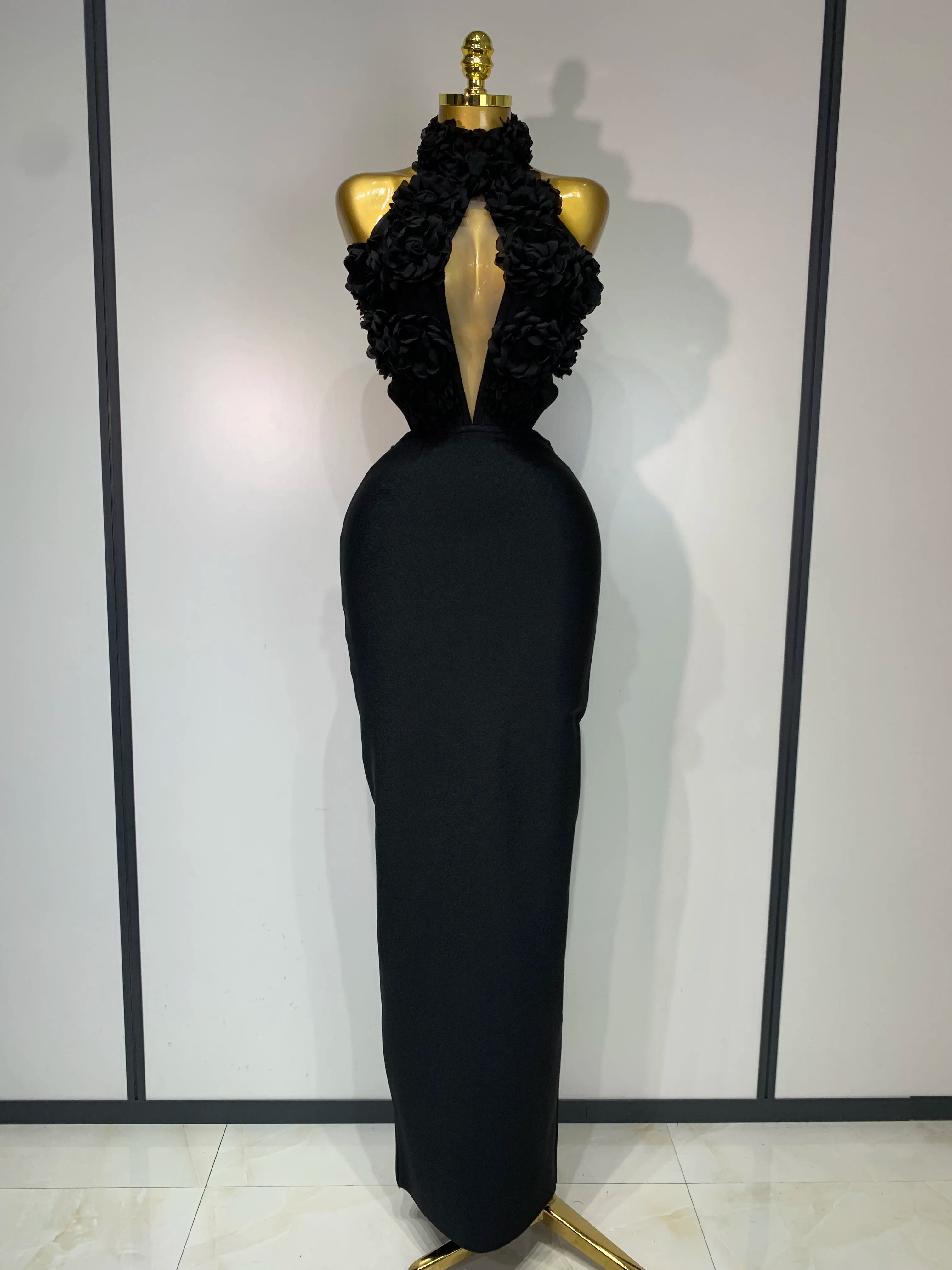 Halter Hollow Out Flowers Bodycon Bandage Luxury Dress