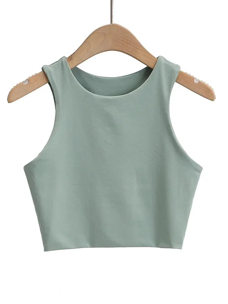 Slim Tops O-neck Sleeveless Double Nylon Tank Tops