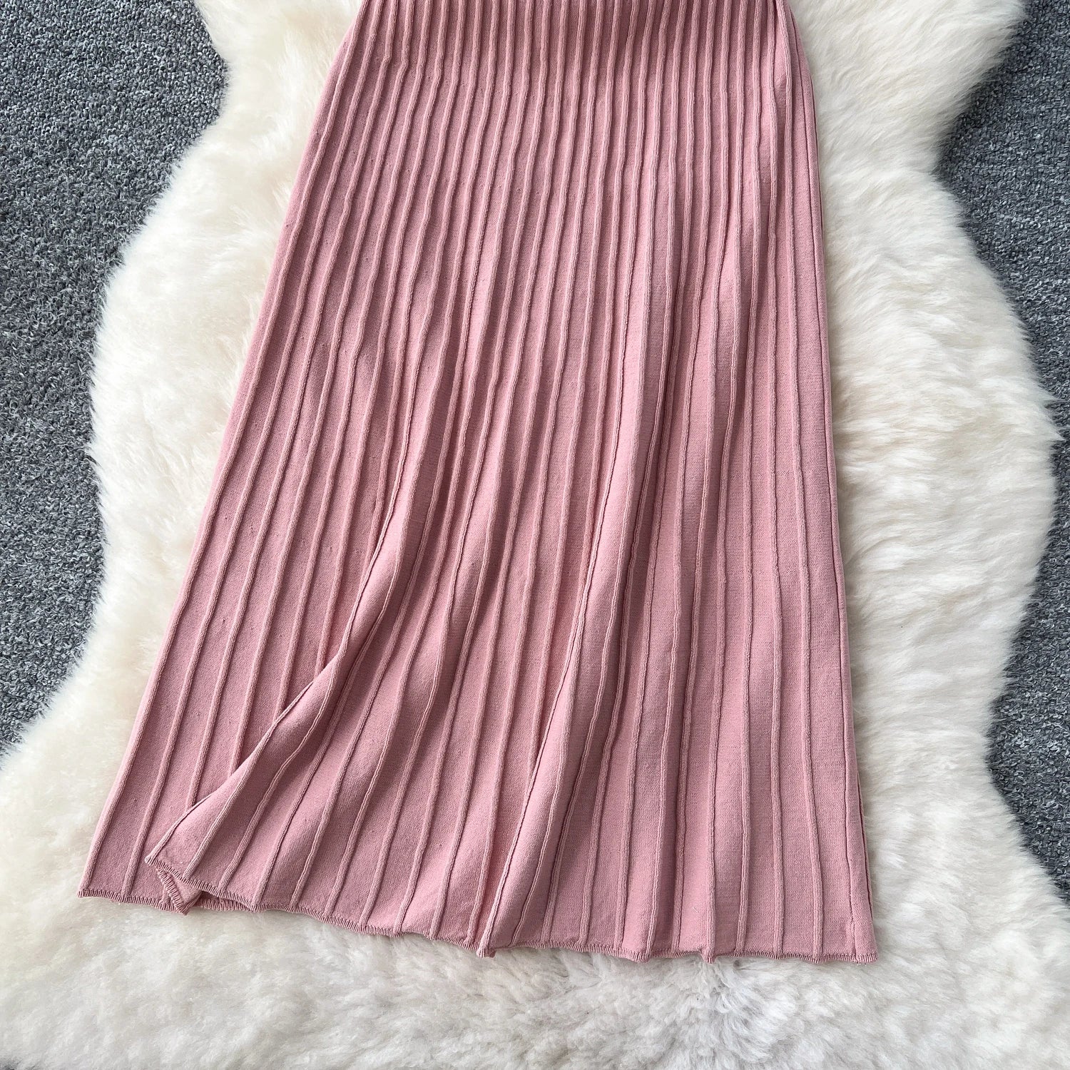 Knit Spaghetti Strap Dress Sleeveless Elastic Waist Slim Long Dress