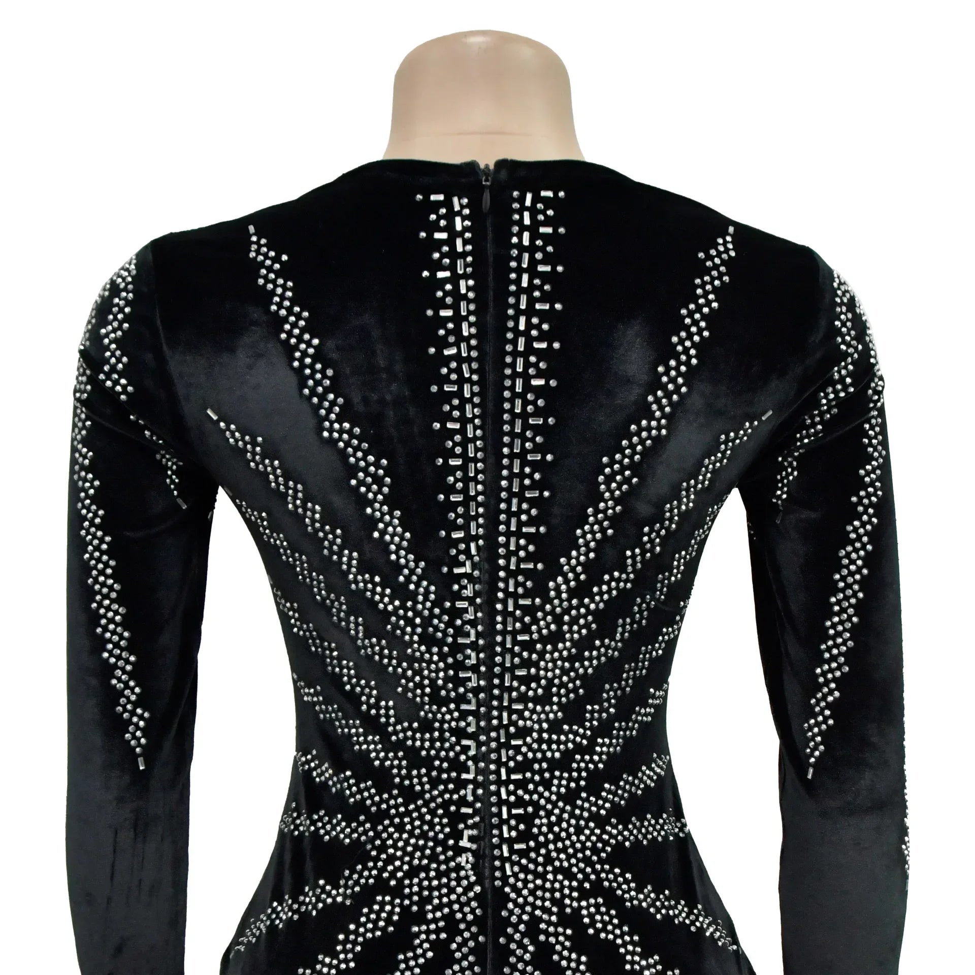 Elegant Diamonds Velvet Long Party Dress
