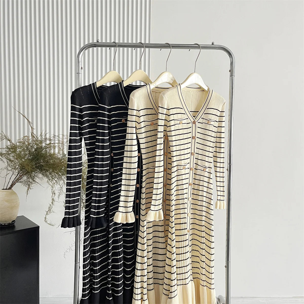 Autumn Winter French Striped Dress