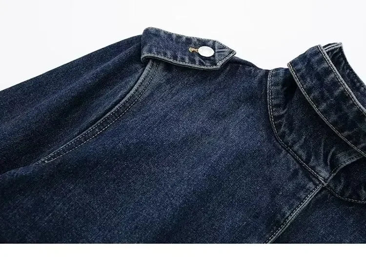 Elegant Long Denim Style Women's Coat