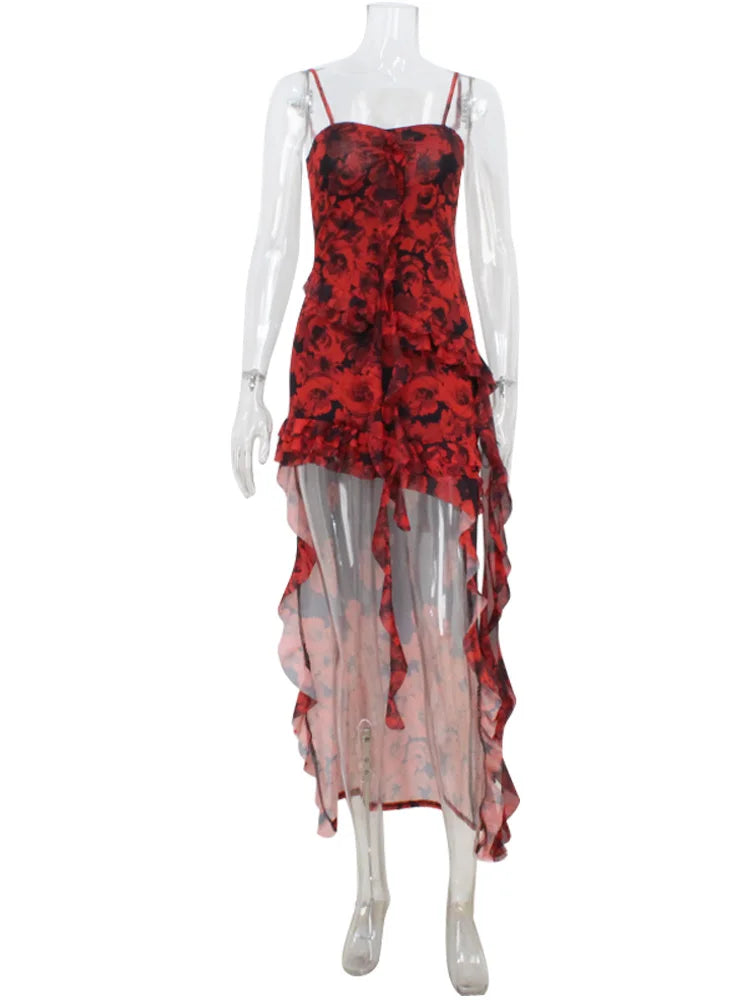 Asymmetrical Chiffon Floral Y2K Dress