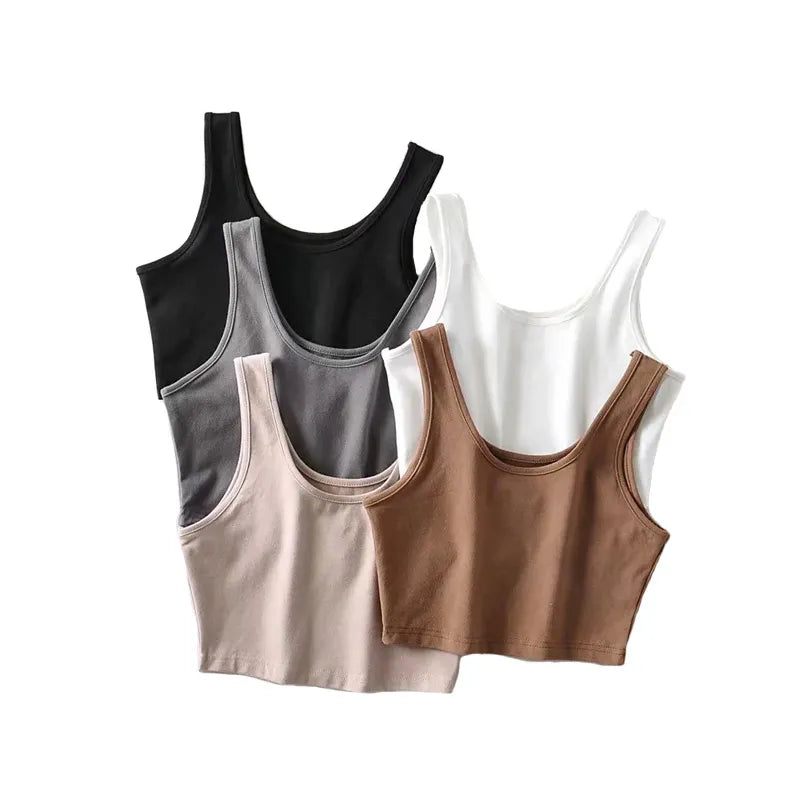 crop tops sleeveless short cotton u collar knitted Tank Top