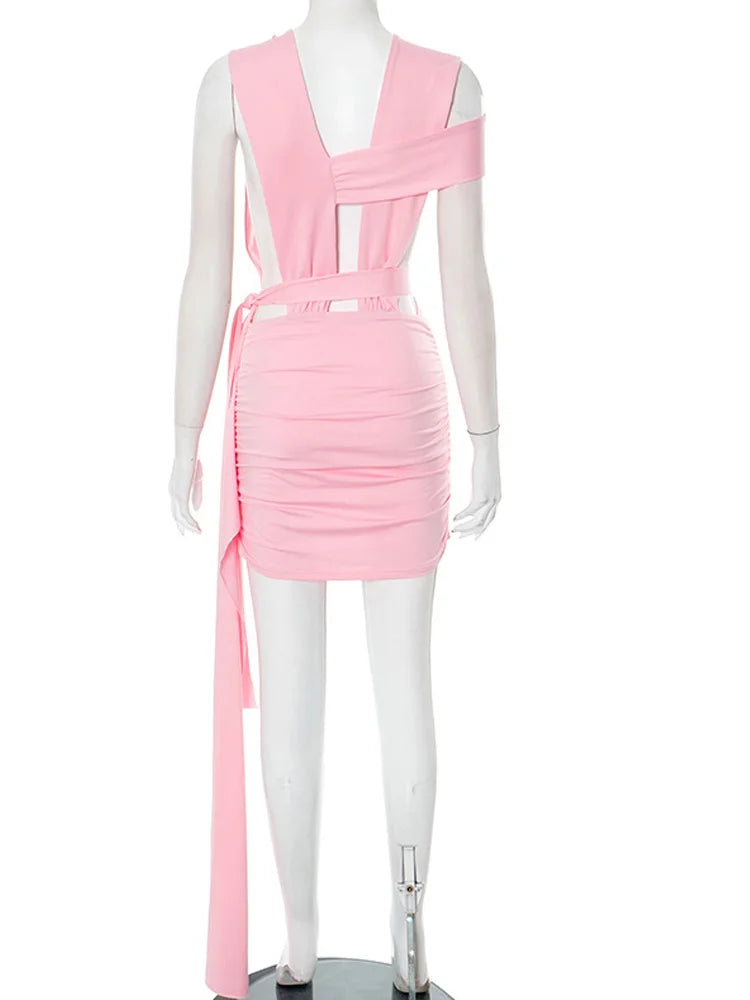 Cut Out O-Rings Metal Hollow Out Long Straps Slim Dress