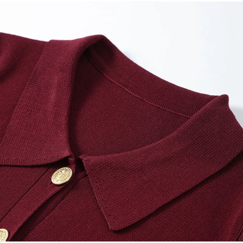 Knitted Two Pieces Single Breasted Lapel Cardigan Pleated A-line Mini Skirt Set