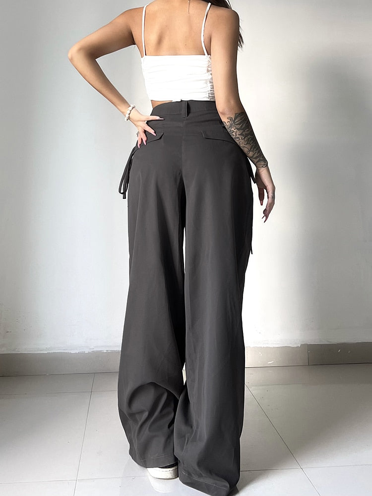 Casual Wide High Waist Street Basic Loose Sweat Trousers