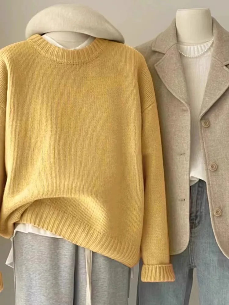 Soft waxy round neck 100 pure cashmere sweater