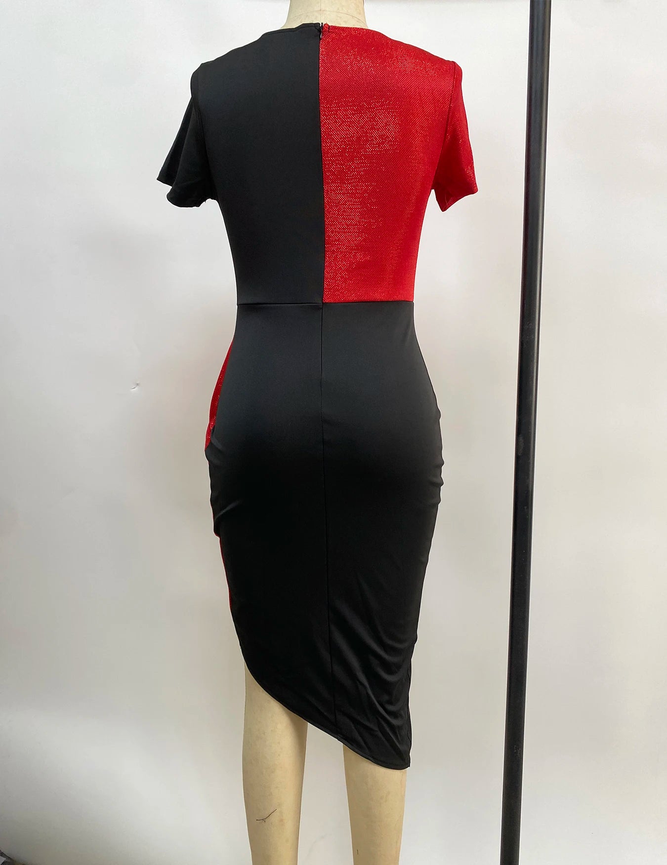 high waist pure color temperament commuter skirt short-sleeved waist dress