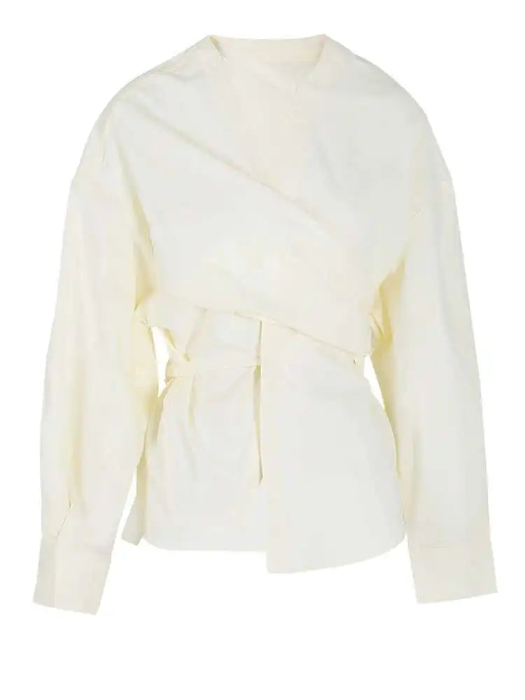 Irregular V-neck Long Sleeve Shirt Chic Elegant Blouse