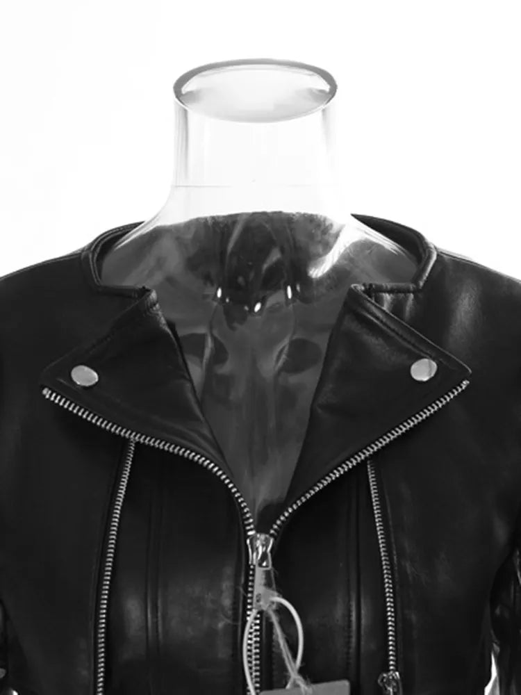 Loose Fit Black Pu Leather Mesh Elegant Jacket