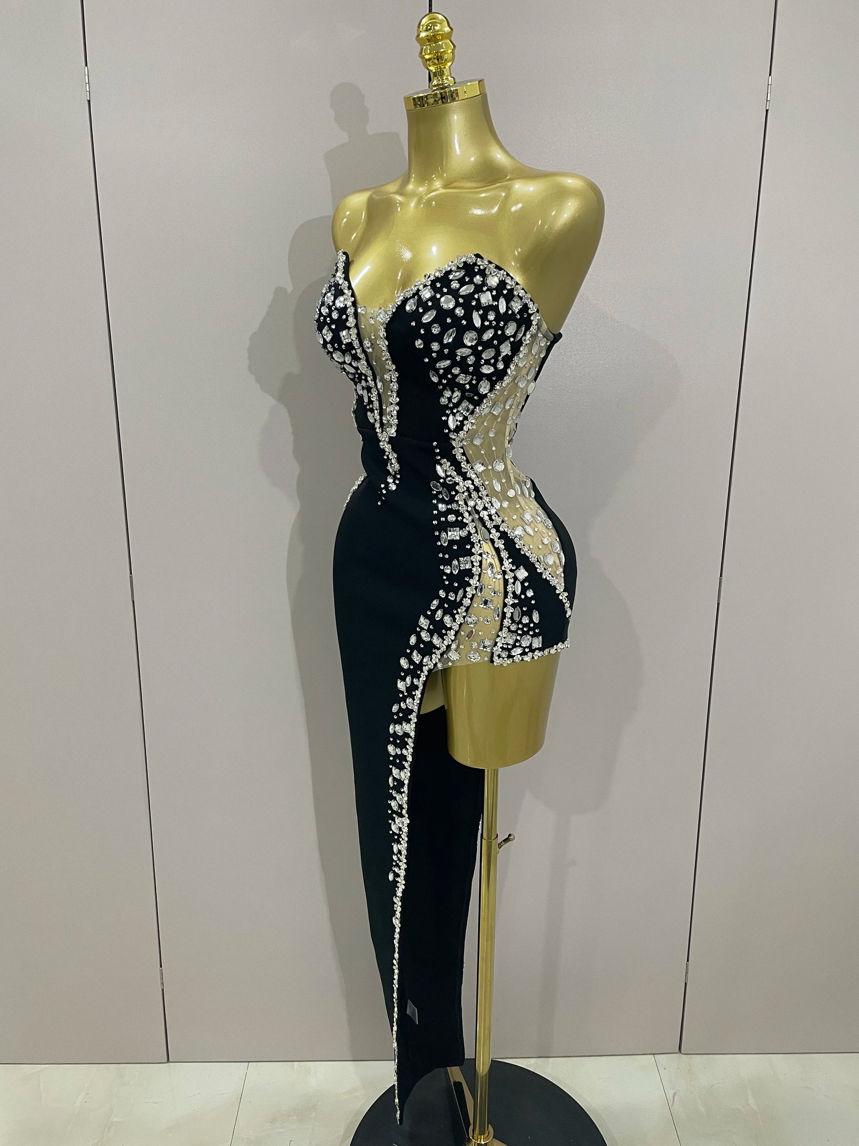 Strapless Shinning Rhinestones Bodycon Bandage Long Dress