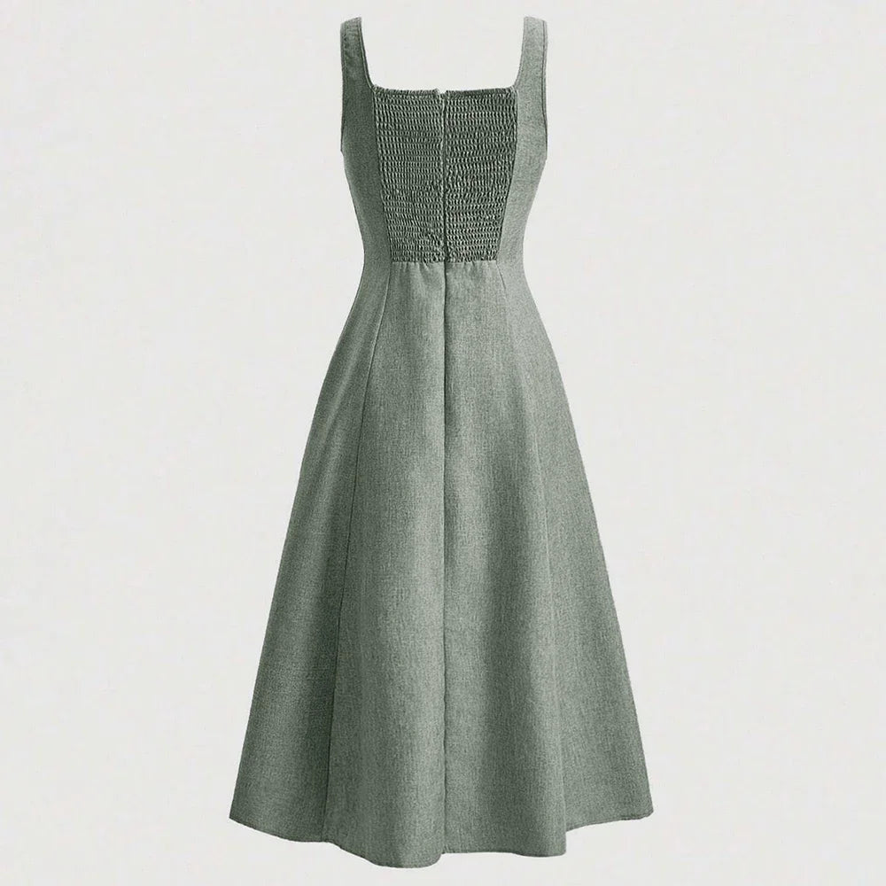 Elegant French Sleeveless Square Neck A-Line Party Dress