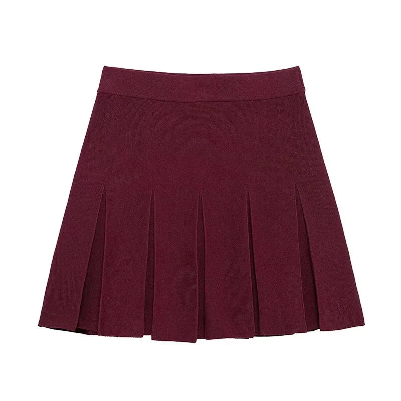 Knitted Two Pieces Single Breasted Lapel Cardigan Pleated A-line Mini Skirt Set