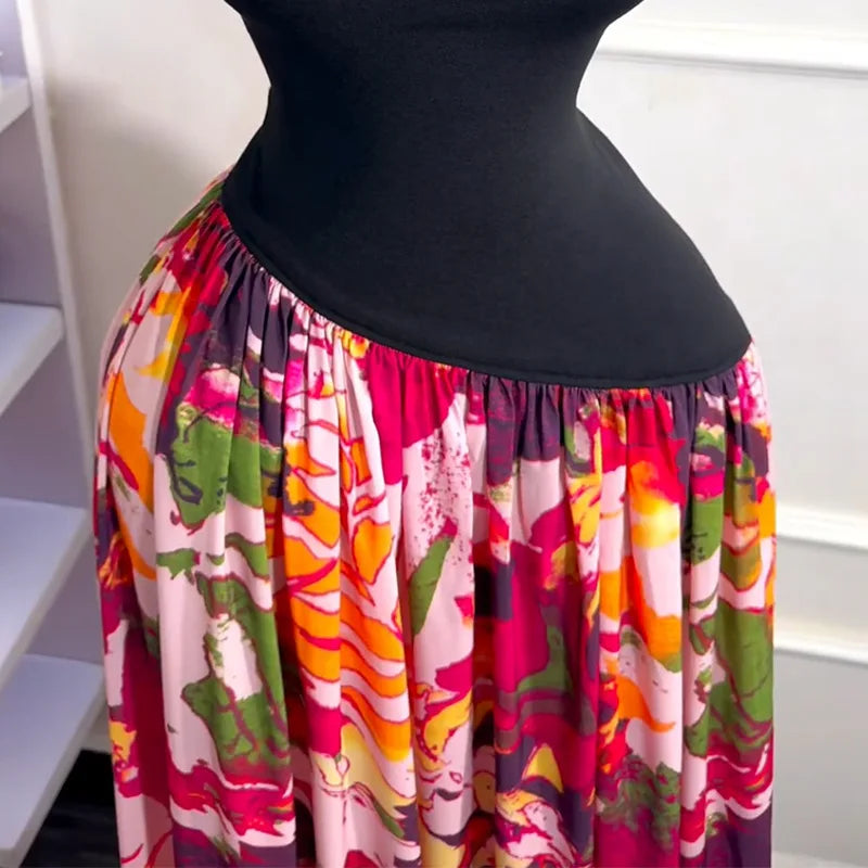 Sleeveless Printed Patchwork Tank Long Maxi Dress