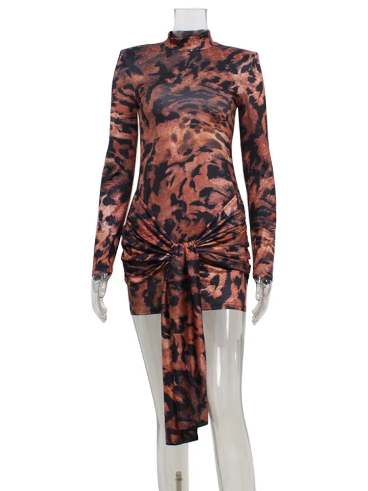 Elegant Turtleneck Long Sleeves Sheath Folds Bandage Slim Dress