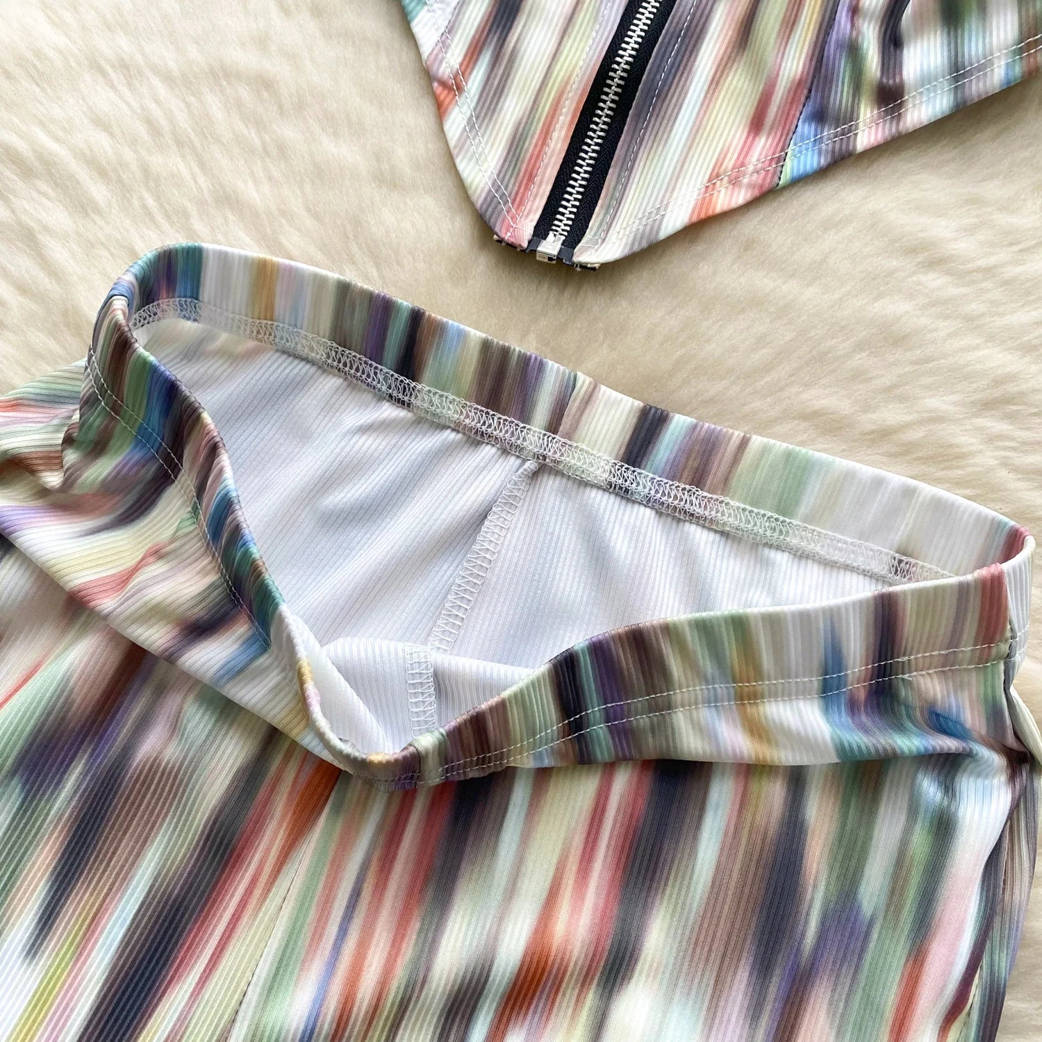 Two Piece Sets Strapless Zipper Tops+Bodycon Long Pants Suits