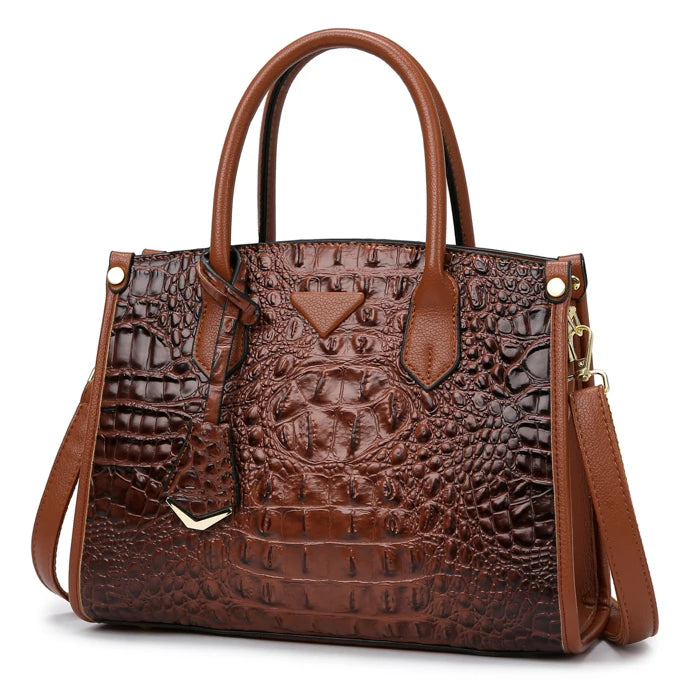 Large Top-Handle Vintage Crocodile Shoulder Bag