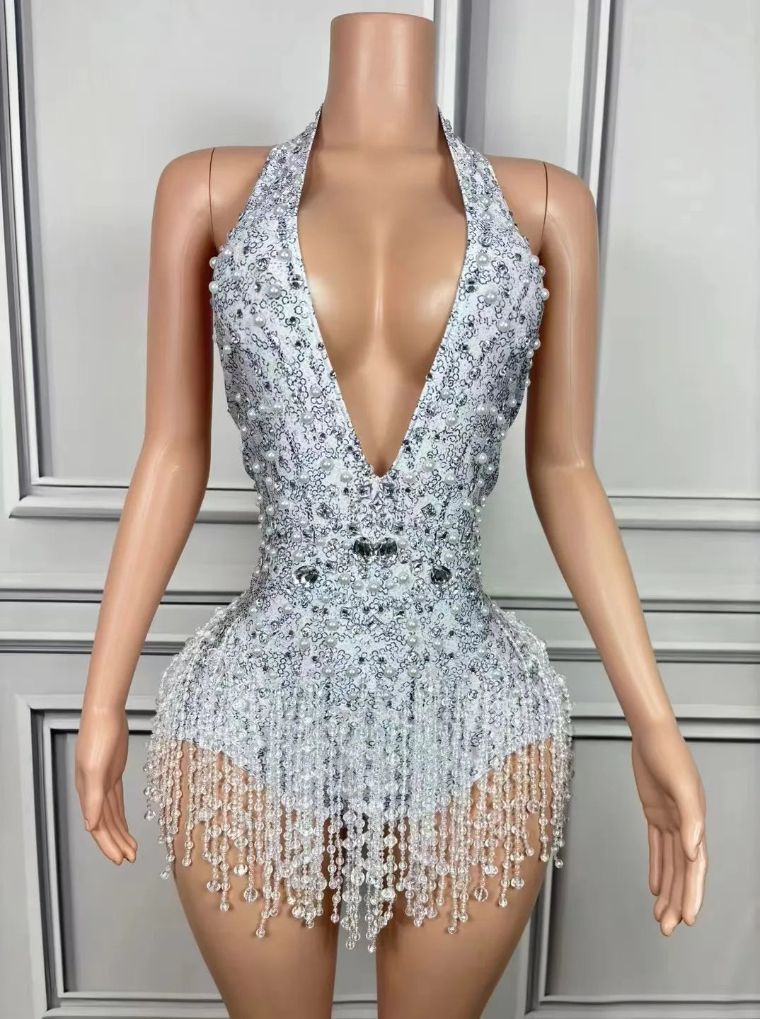 Luxury Deep V Pink Tassel Jumpsuit