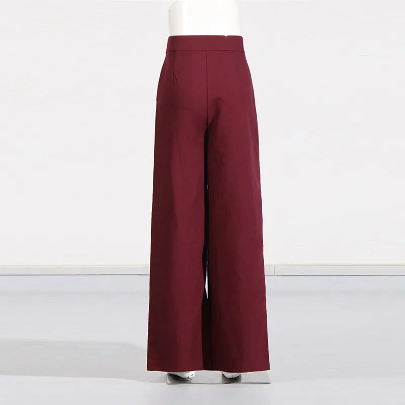 Elegant Two-Piece Suit Blazer And Wide-Leg Trousers