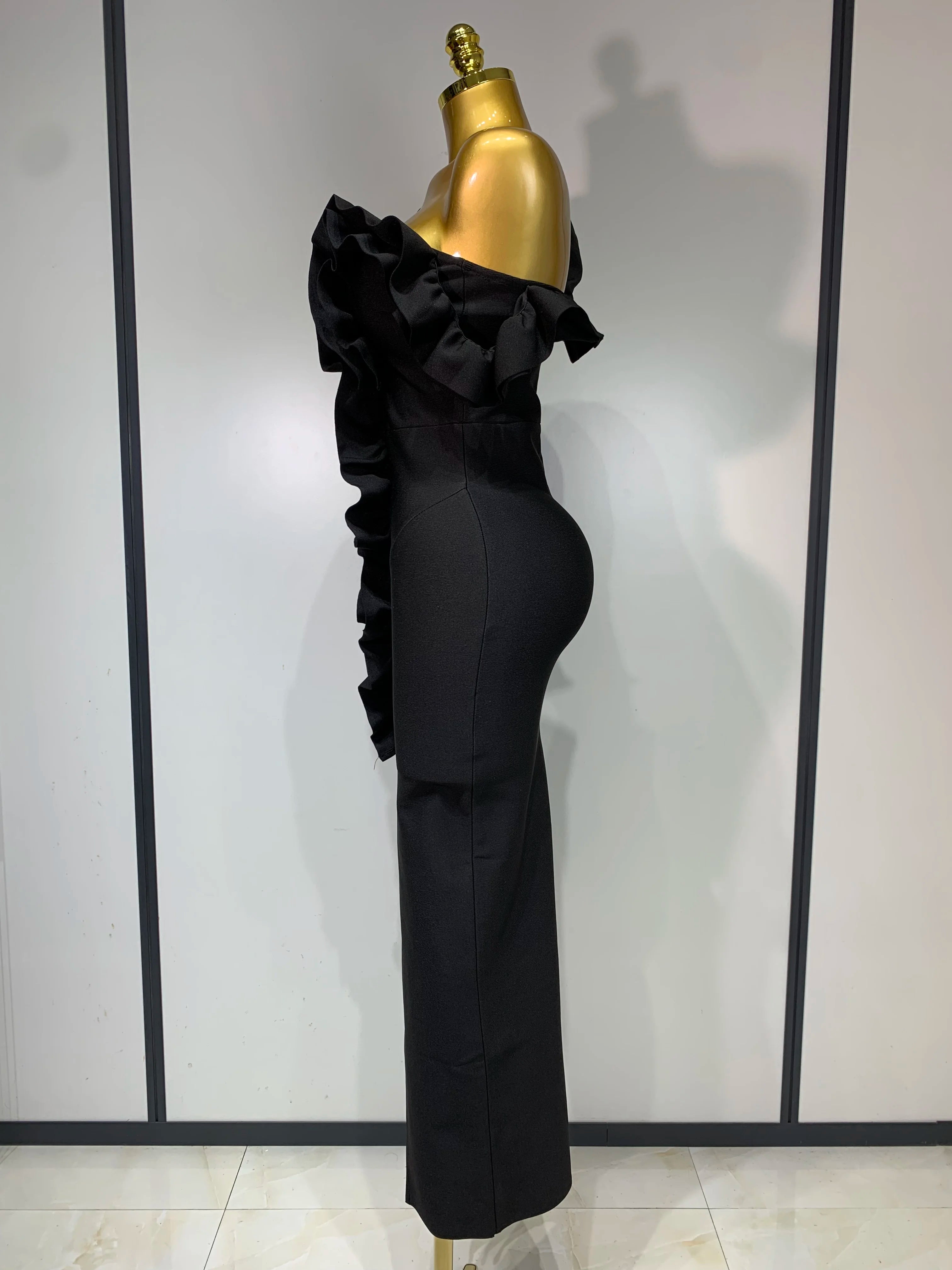 Off Shoulder Ruffles Midi Bodycon Bandage Dres