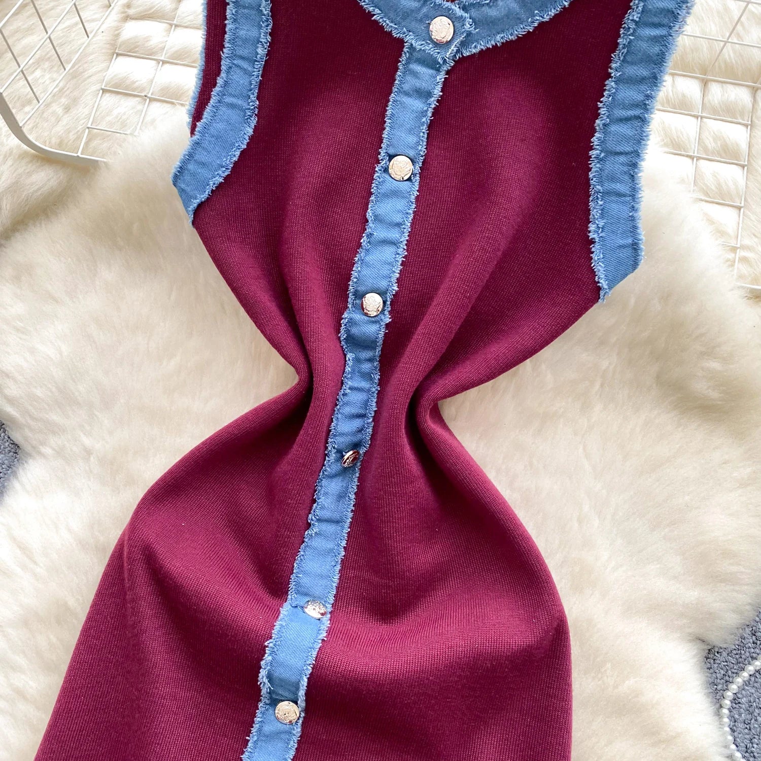 Chic Denim Splice Knitting Dress