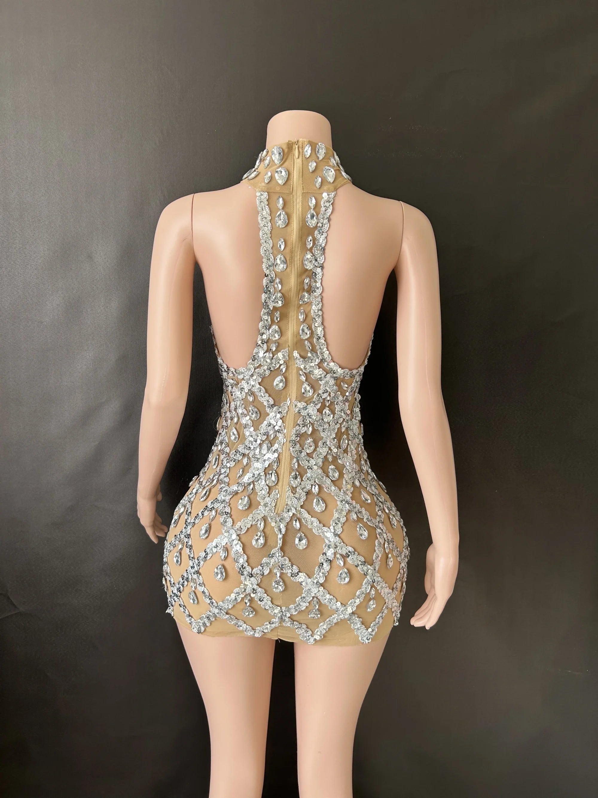 Prom Birthday Dress Transparent Rhinestone Sequins Dress