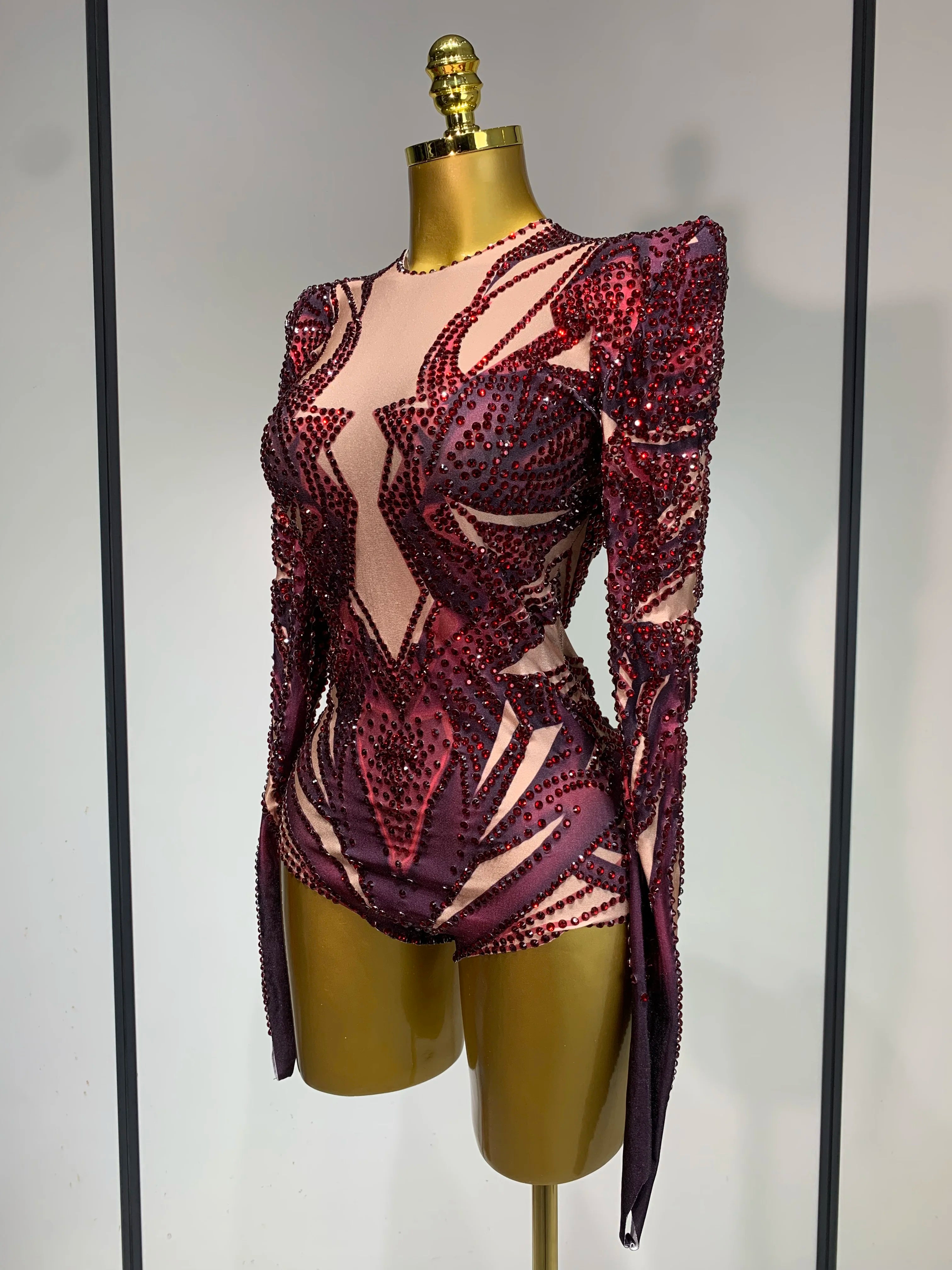 Sparkly Crystal Rhinestone Leotard Dancer Performance Nightclub Singer Stage Outfit