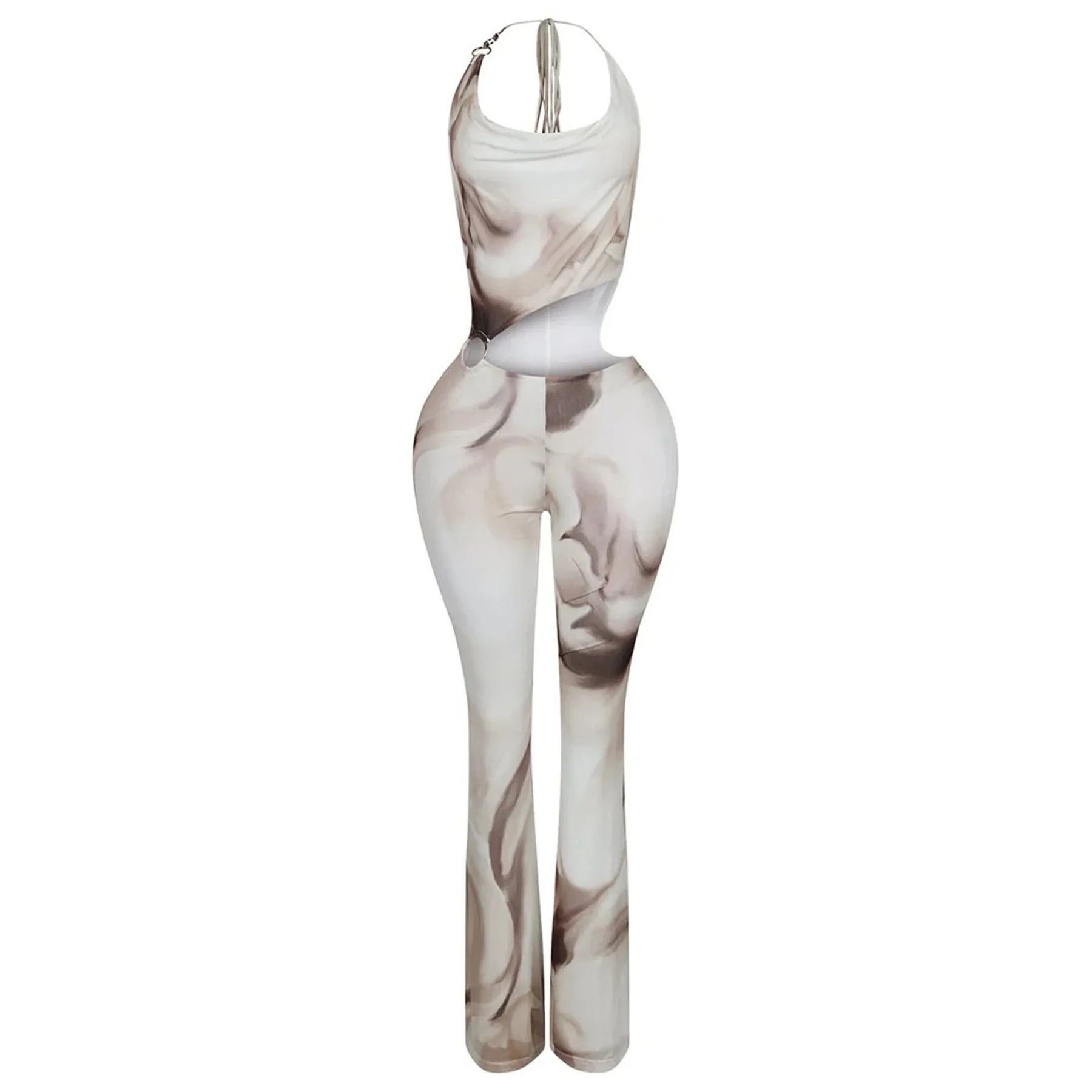 Sleeveless Pile Collar Halter Hollow Out Jumpsuits