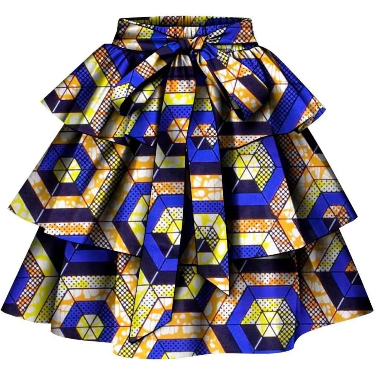 African Ankara Print Wax Patchwork Multi-layer Skirt