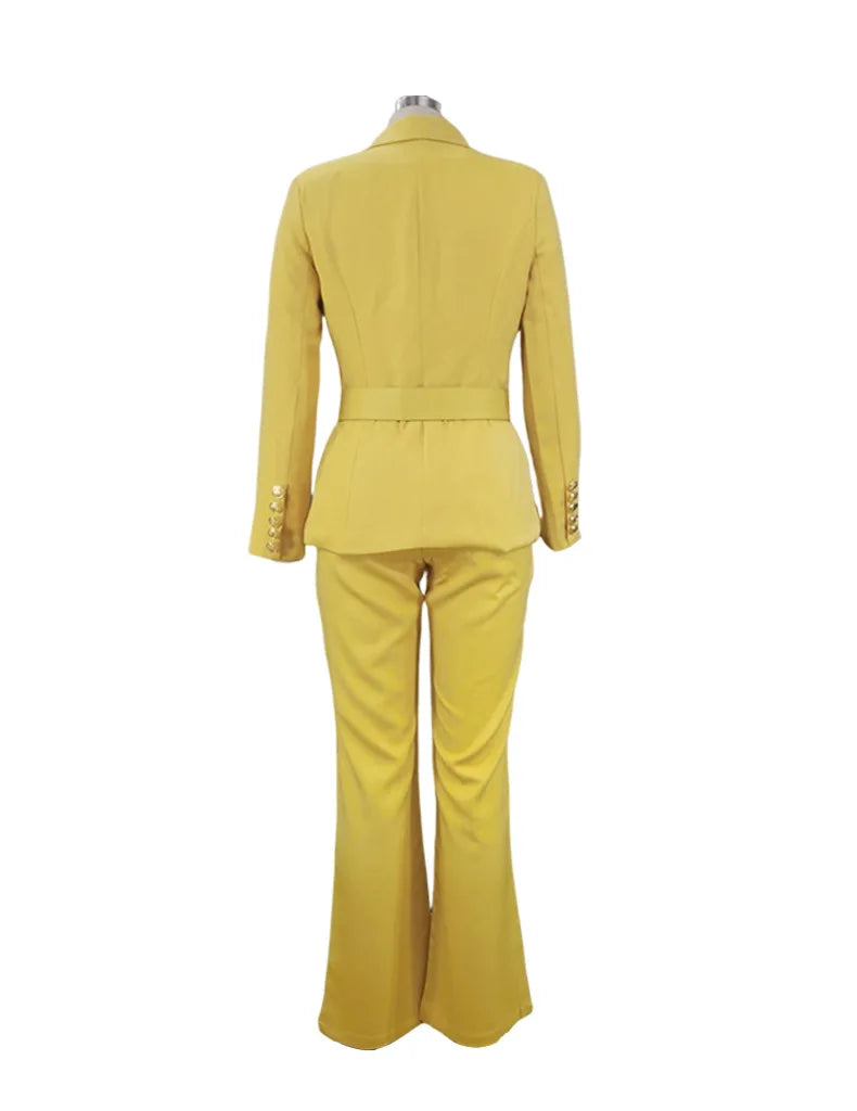 Long Sleeve Blazer Wide Leg Flare Jumpsuit Suit Two Piece Set