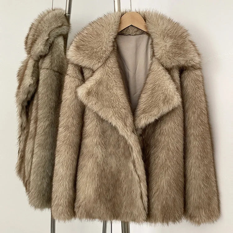 Faux Fur Long Sleeve Thick Warm Overcoat Fluffy Coat
