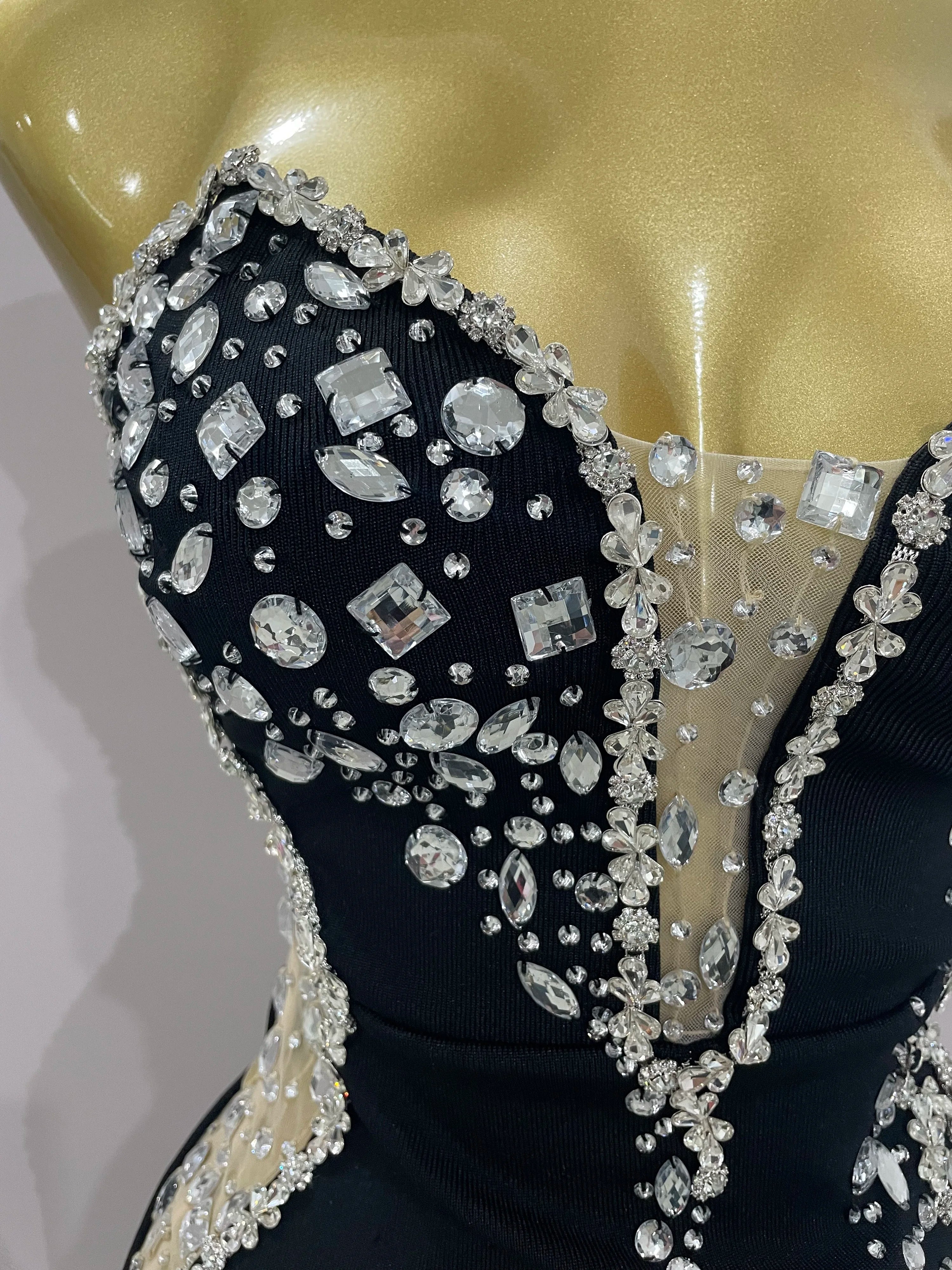 Strapless Shinning Rhinestones Bodycon Bandage Long Dress