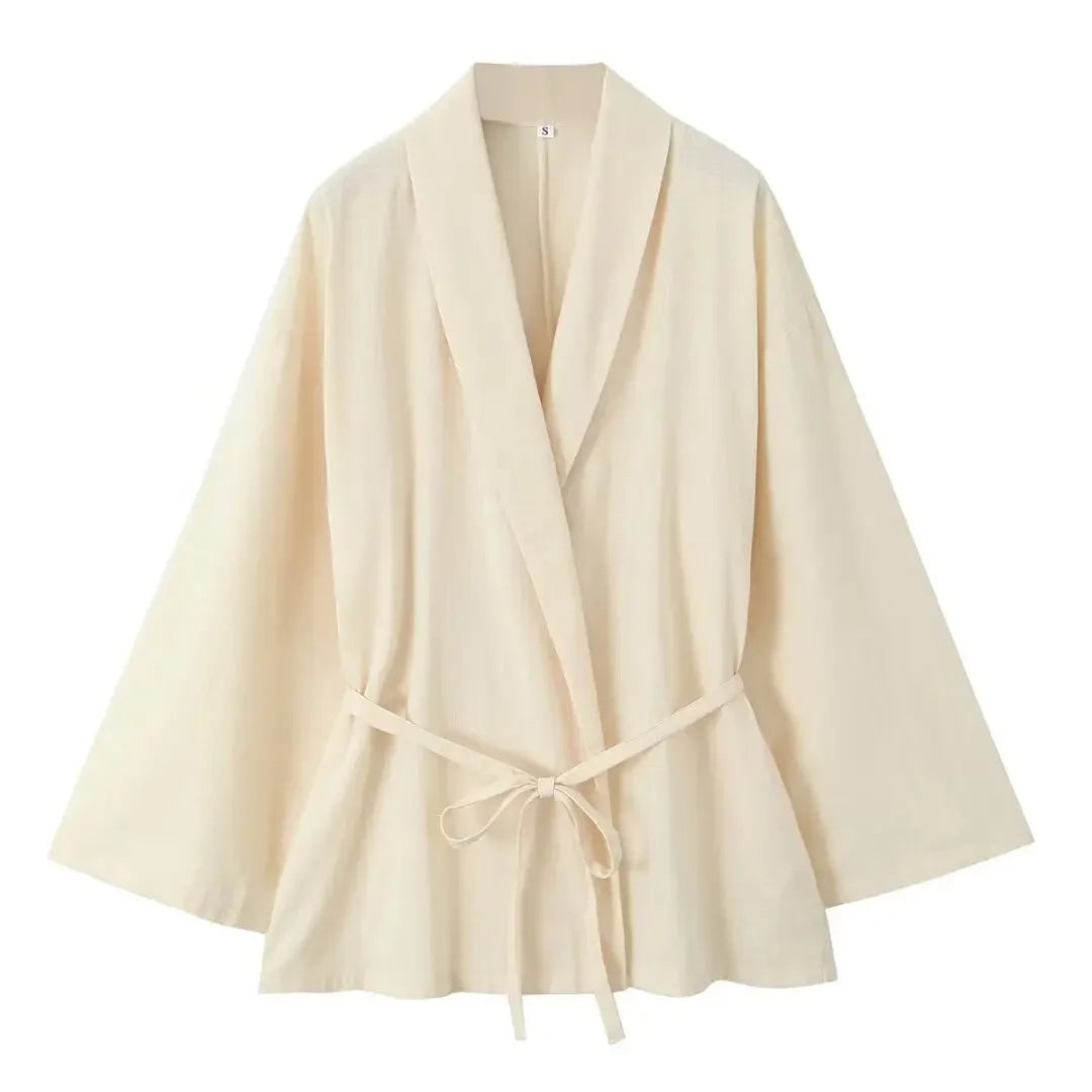 Long-sleeved Lapel Lace-up Kimono Jacket