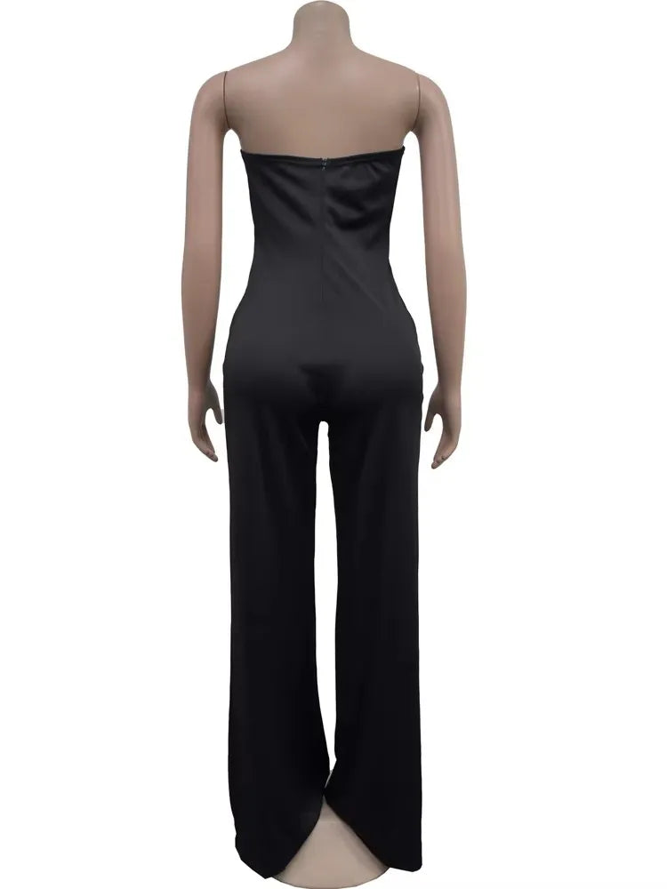 Strapless Hollow Out Off Shoulder Snake Metal Jumpsuits