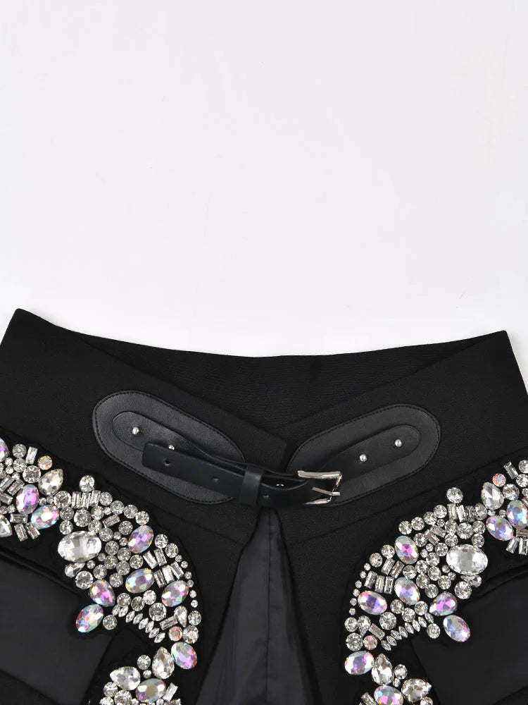 Irregular Rhinestones Mini Half-body High Waist Skirts