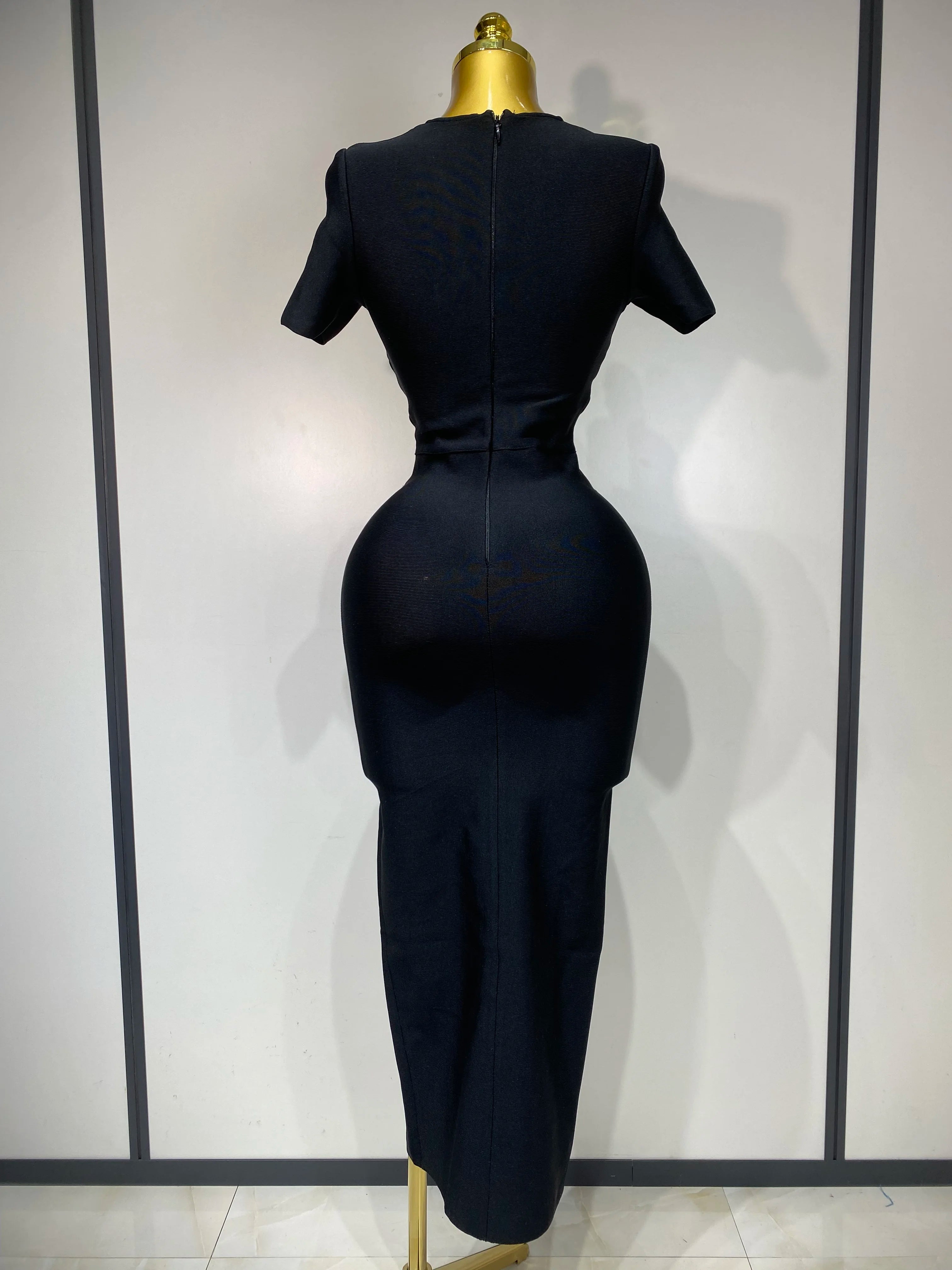 Cut Out Short Sleeve Bandage Bodycon Long Dress