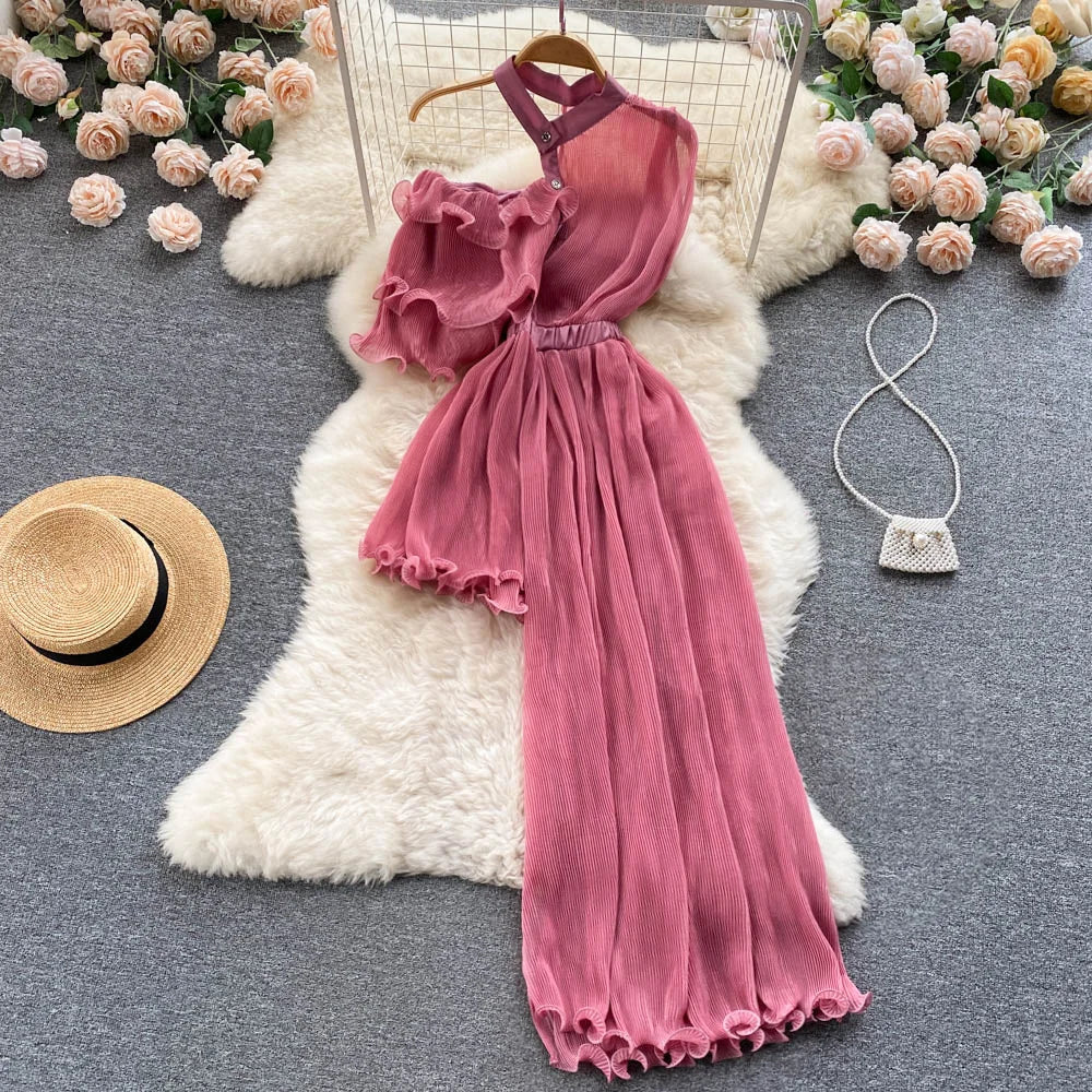 Slim Ruffled Off Shoulder Irregular Temperament Patchwork Dress